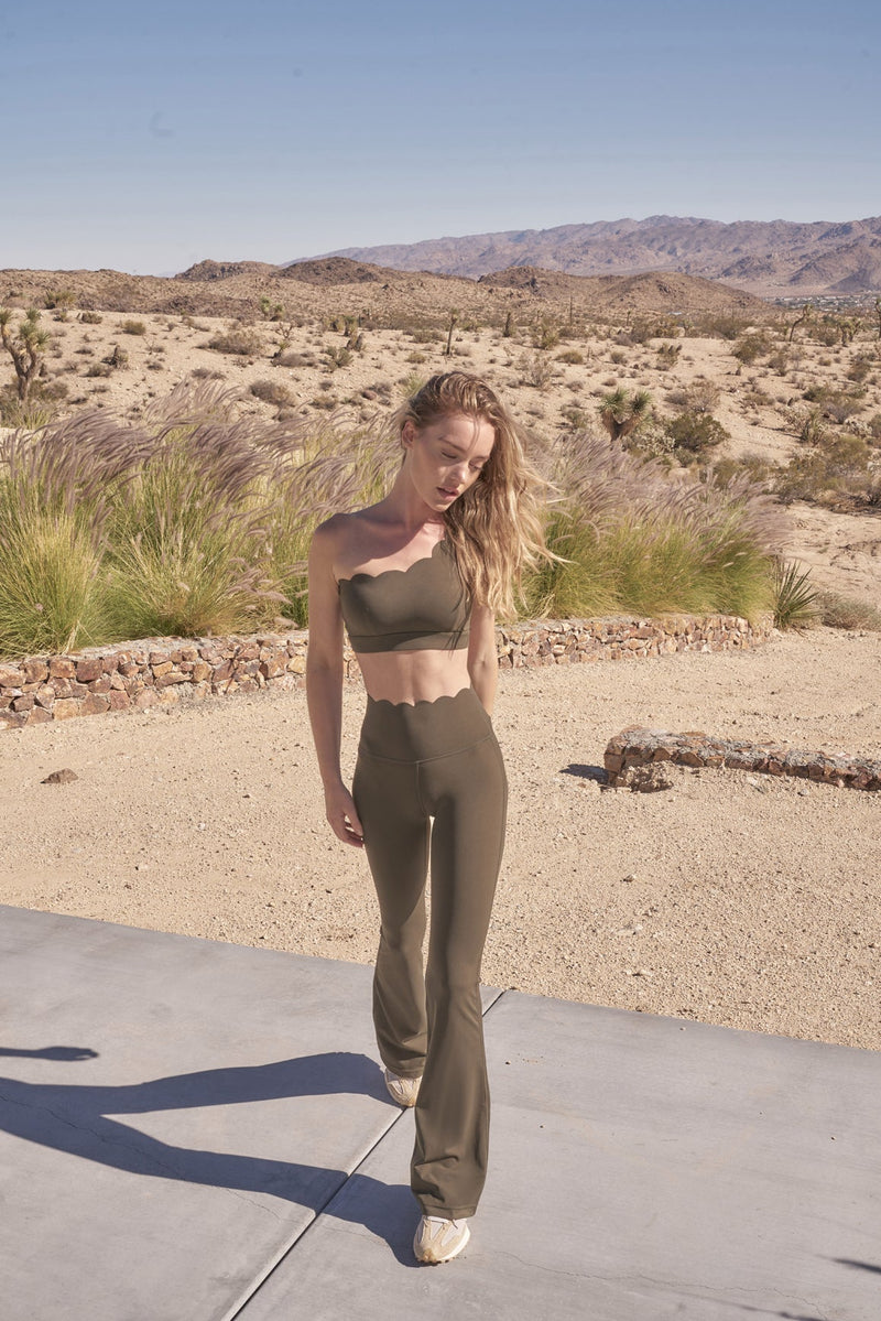 WISKII High-Waist Flare Legging - Olive Green | yoga legging breathable fabric & sculpting & lifting