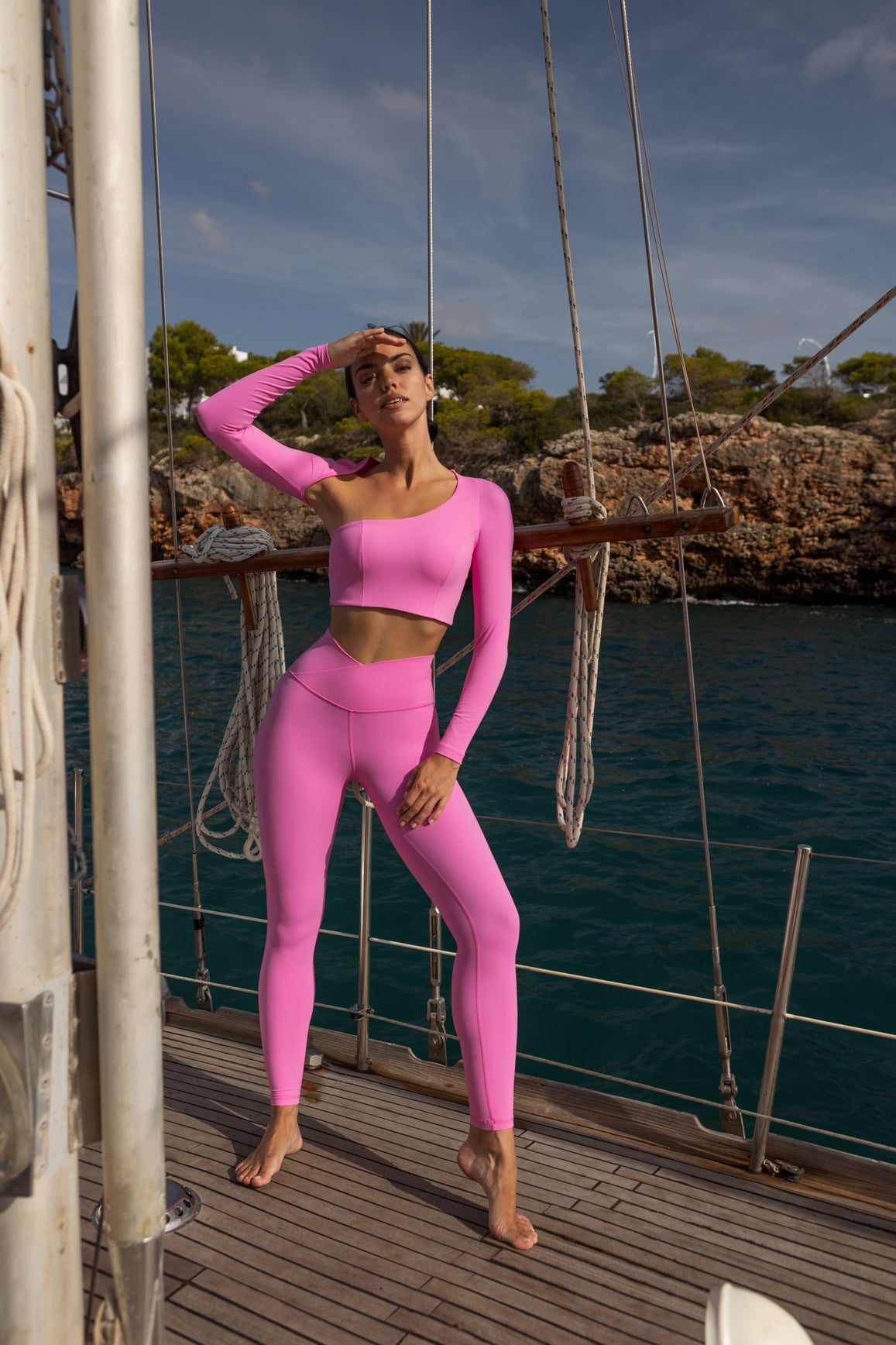 Model wears Unique Cut Long Sleeve Crop Top | WISKII ACTIVE