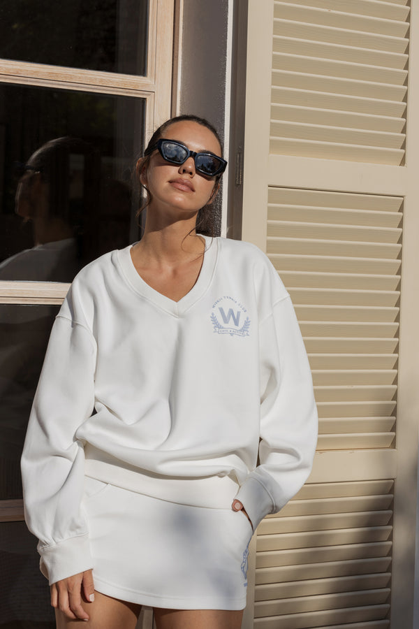 Model wears WISKII Casual V-Neck Sweatshirt