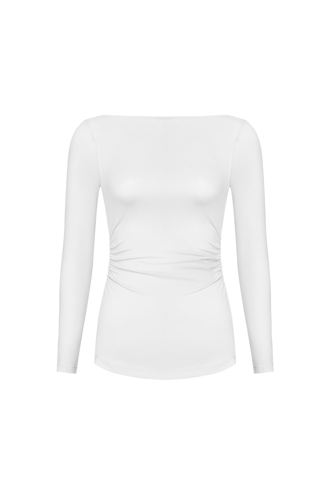 Model wears Long Sleeve V-Back Top | WISKII Active | Ivory