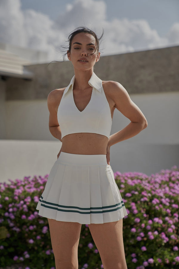 Model wears WISKII Varsity Tennis Skirt