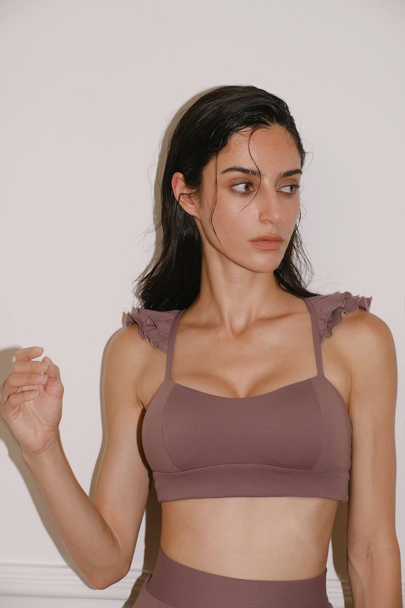 model wears a wiskii angel sports bra