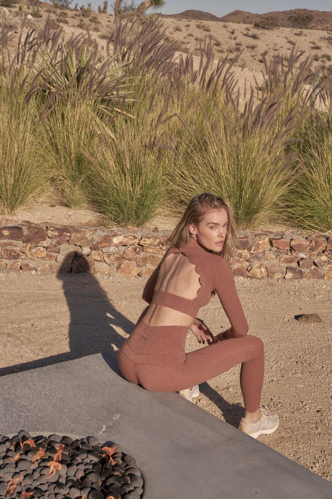 Open Back Long Sleeve Crop Top | Cinnamon Color crop top long sleeve